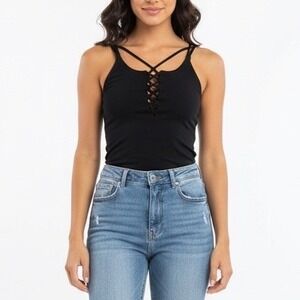 Equilibrium Activewear Black Lace Up Criss Cross Strap Tank Top Size M